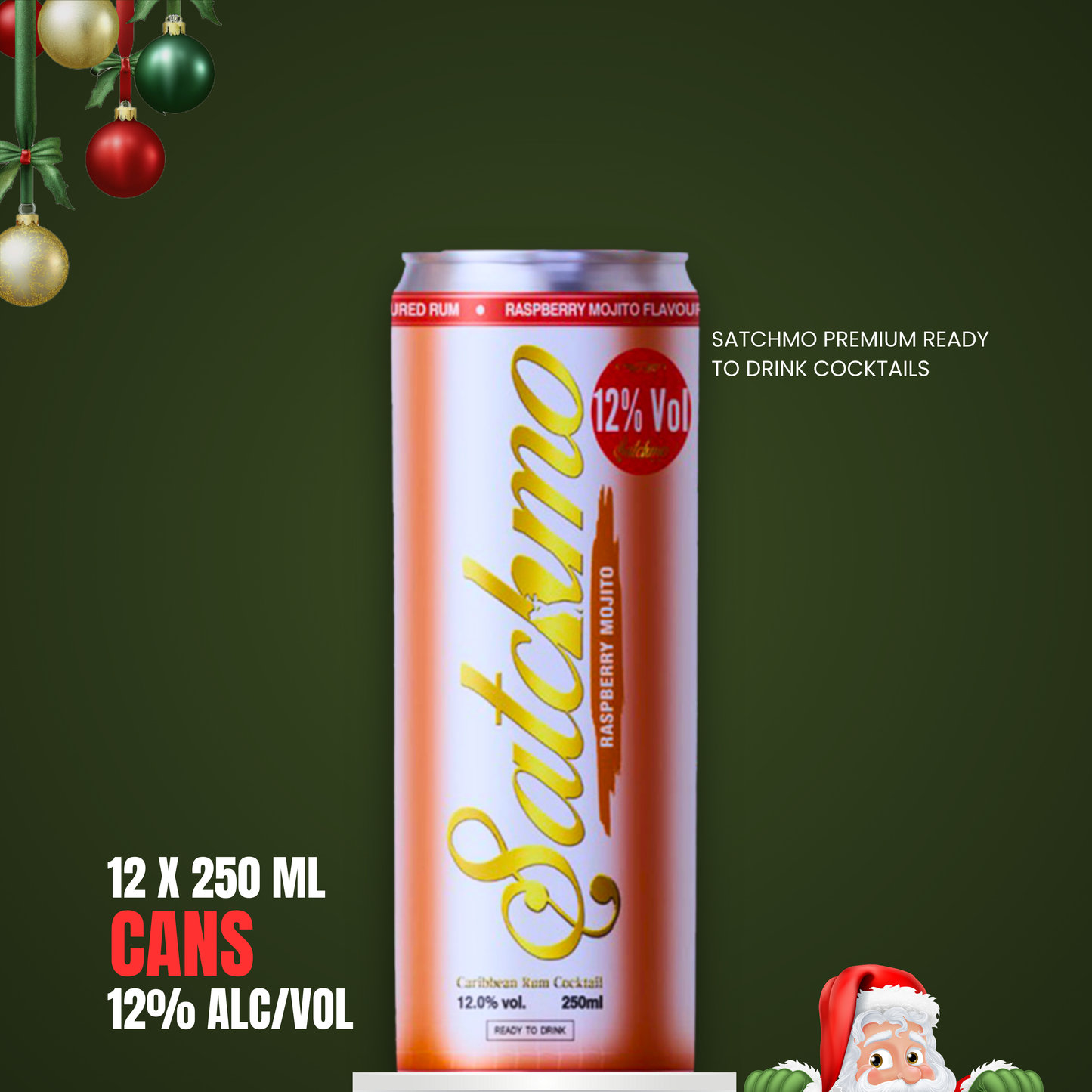 Satchmo Raspberry Mojito Cocktail, 12% ABV, 12 x 250ml Cans - Rumtops Ltd