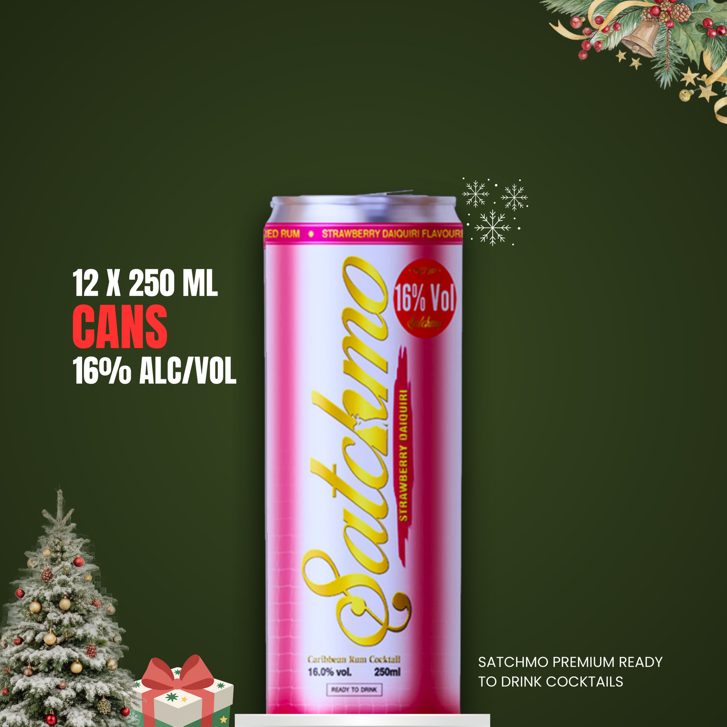 Satchmo Strawberry Daiquiri Rum Cocktail, 16% ABV, 12 x 250ml Cans - Rumtops Ltd