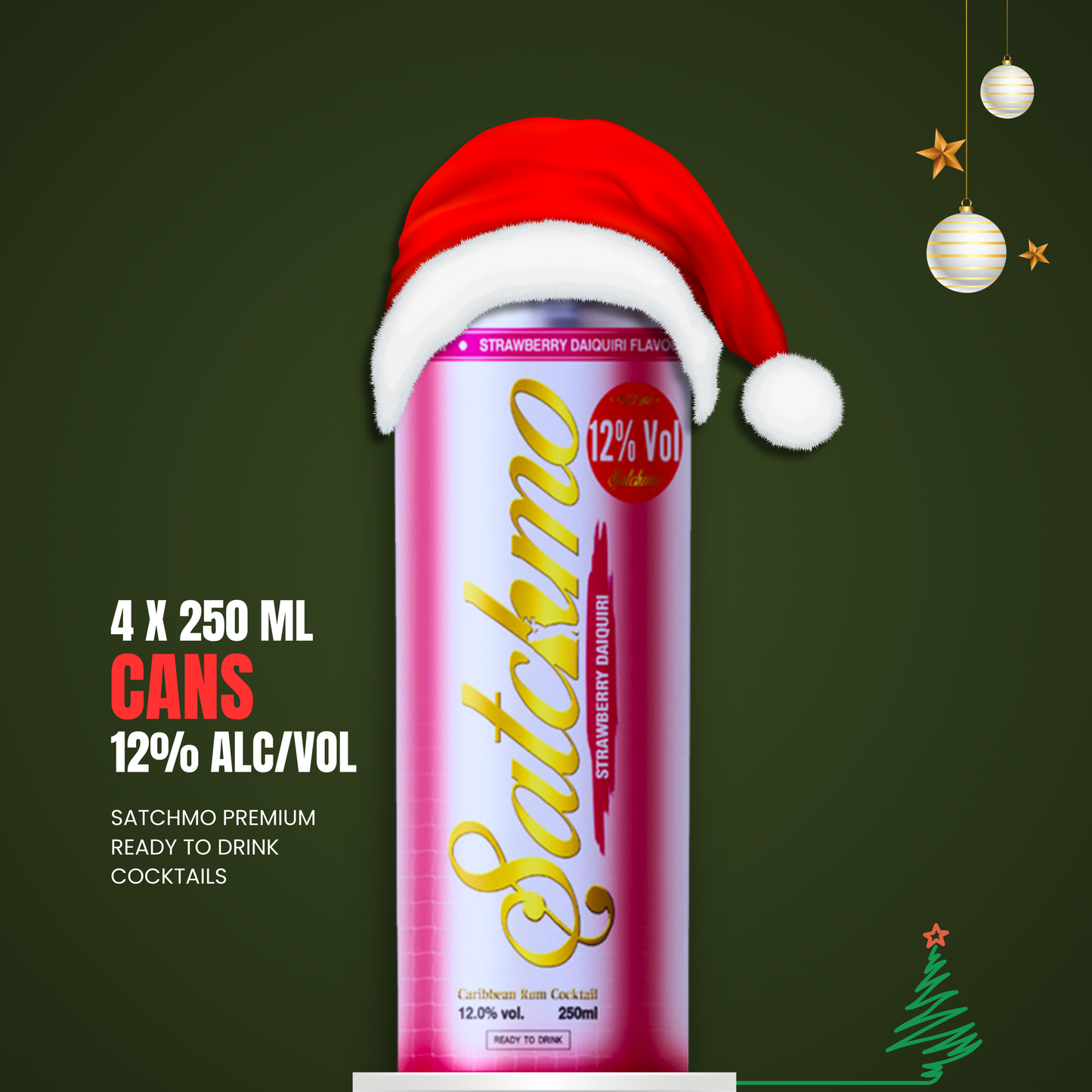 Satchmo Strawberry Daiquiri Rum Cocktail, 12% ABV, 4 x 250ml Cans - Rumtops Ltd