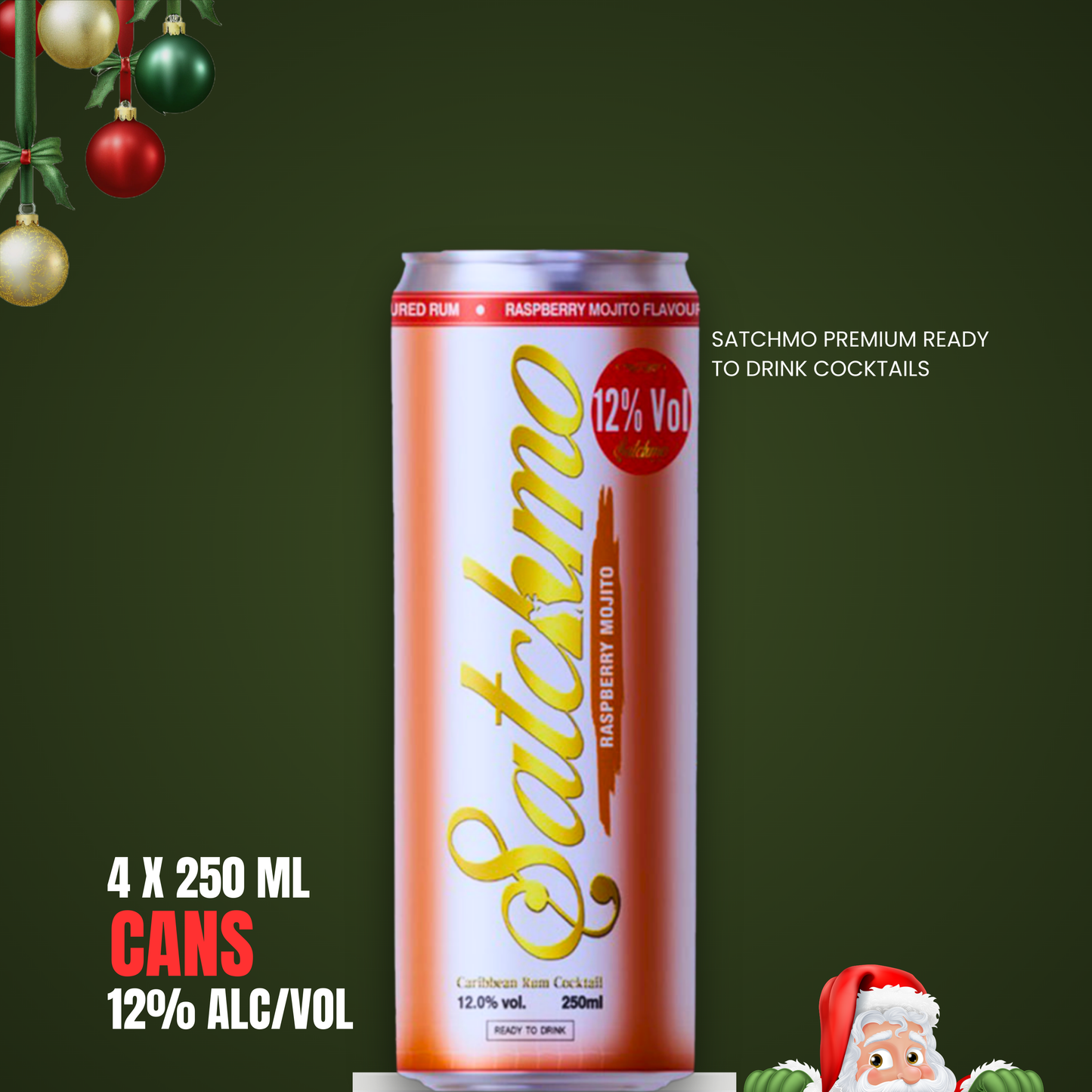 Satchmo Raspberry Mojito Cocktail, 12% ABV, 4 x 250ml Cans - Rumtops Ltd