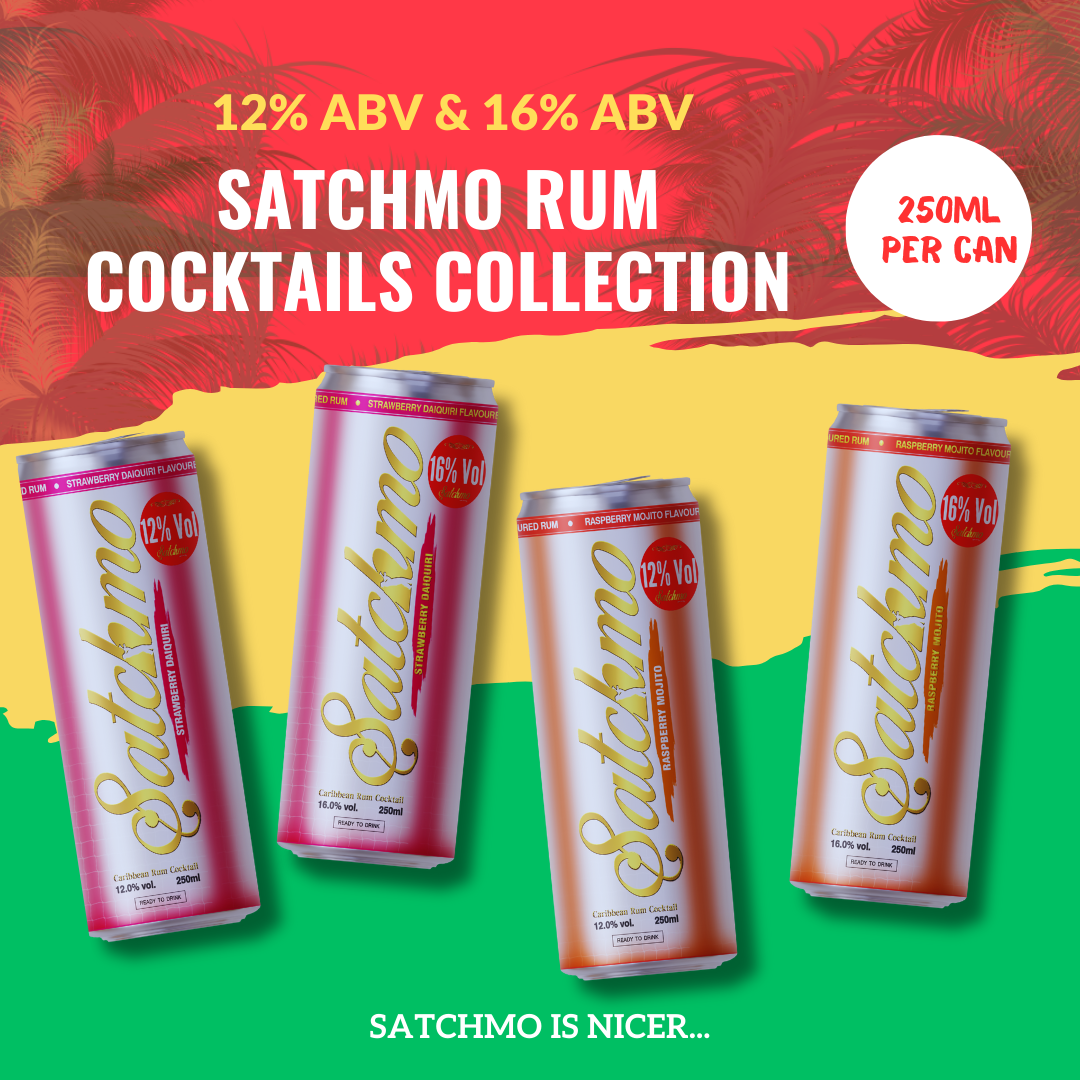 Satchmo Strawberry Daiquiri Rum Cocktail, 12% ABV, Premium Bar Quality Cocktails, Ready To Drink , 12 x 250ml Cans - Rumtops Ltd