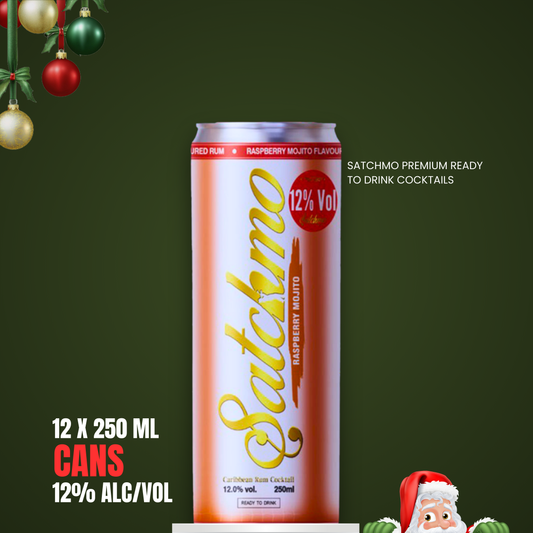 Satchmo Raspberry Mojito Cocktail, 12% ABV, 12 x 250ml Cans
