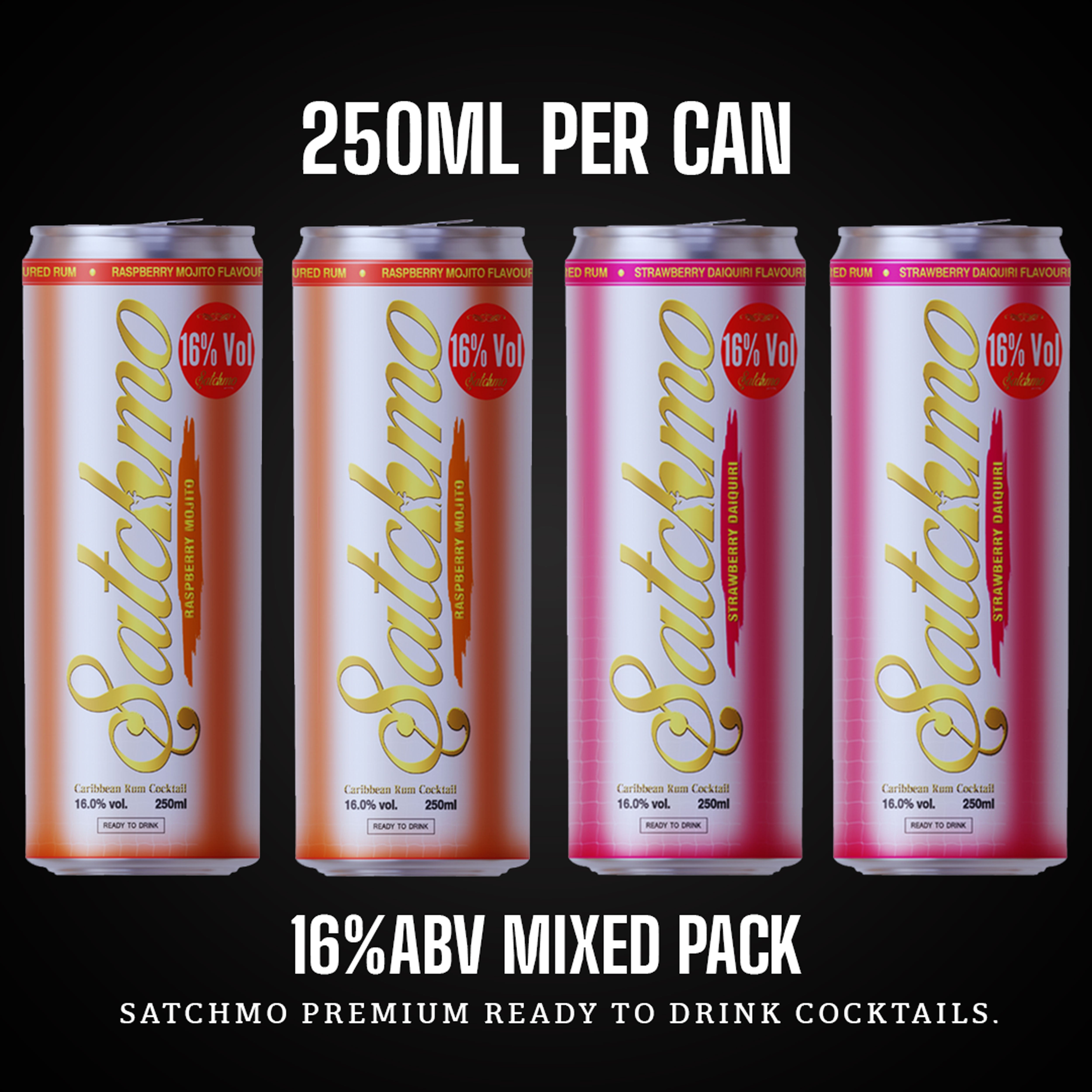 Satchmo Strawberry Daiquiri Rum Cocktail, 16% ABV, 4 x 250ml Cans