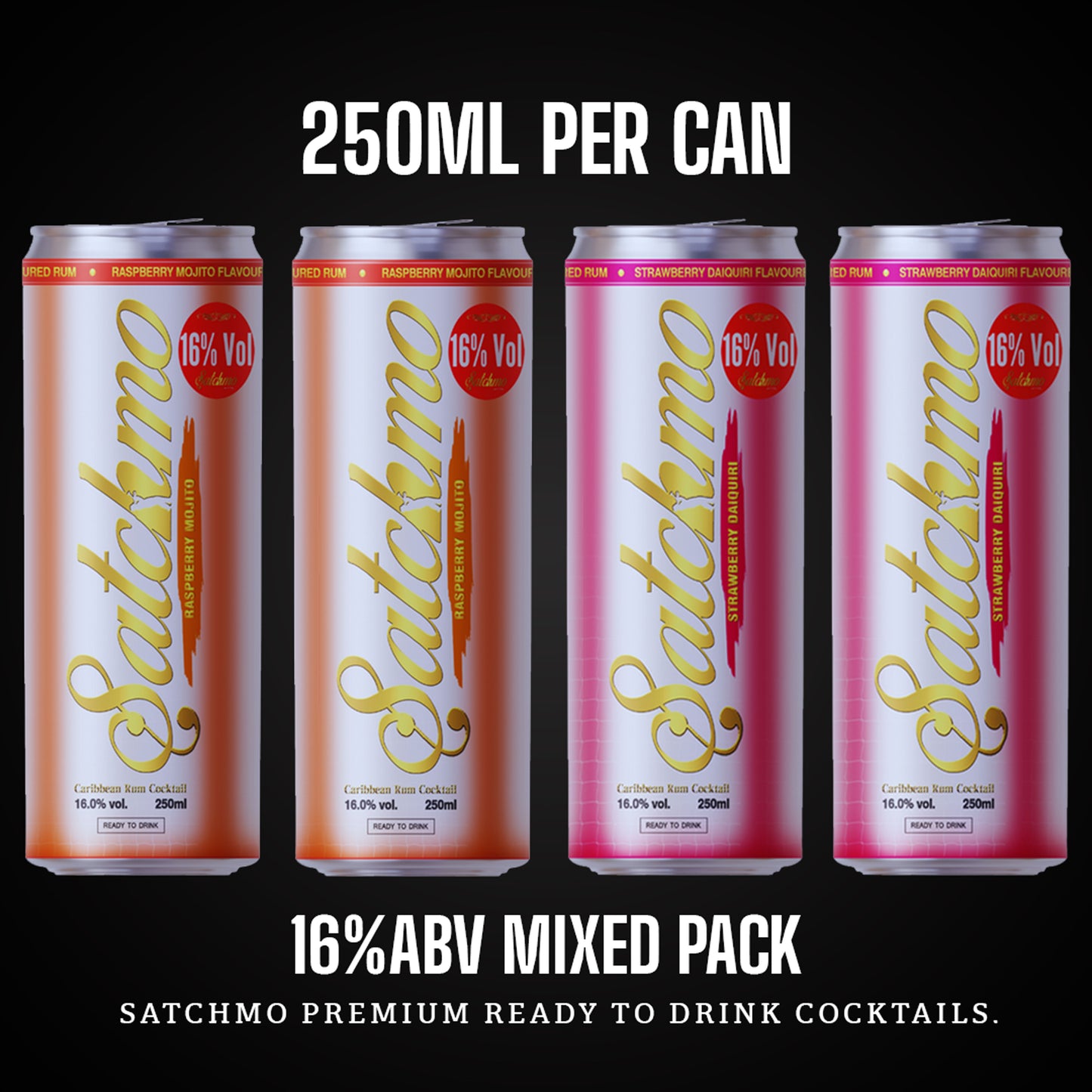 Satchmo Raspberry Mojito Rum Cocktail, 16% ABV, 12 x 250ml Cans