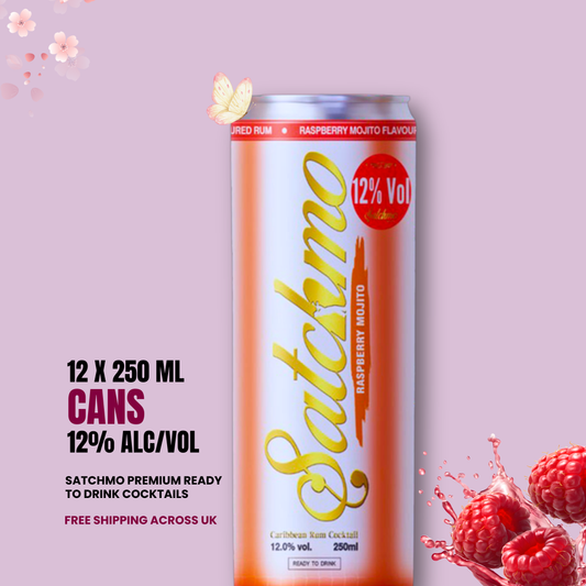 Satchmo Raspberry Mojito Cocktail, 12% ABV, 12 x 250ml Cans - Rumtops Ltd 