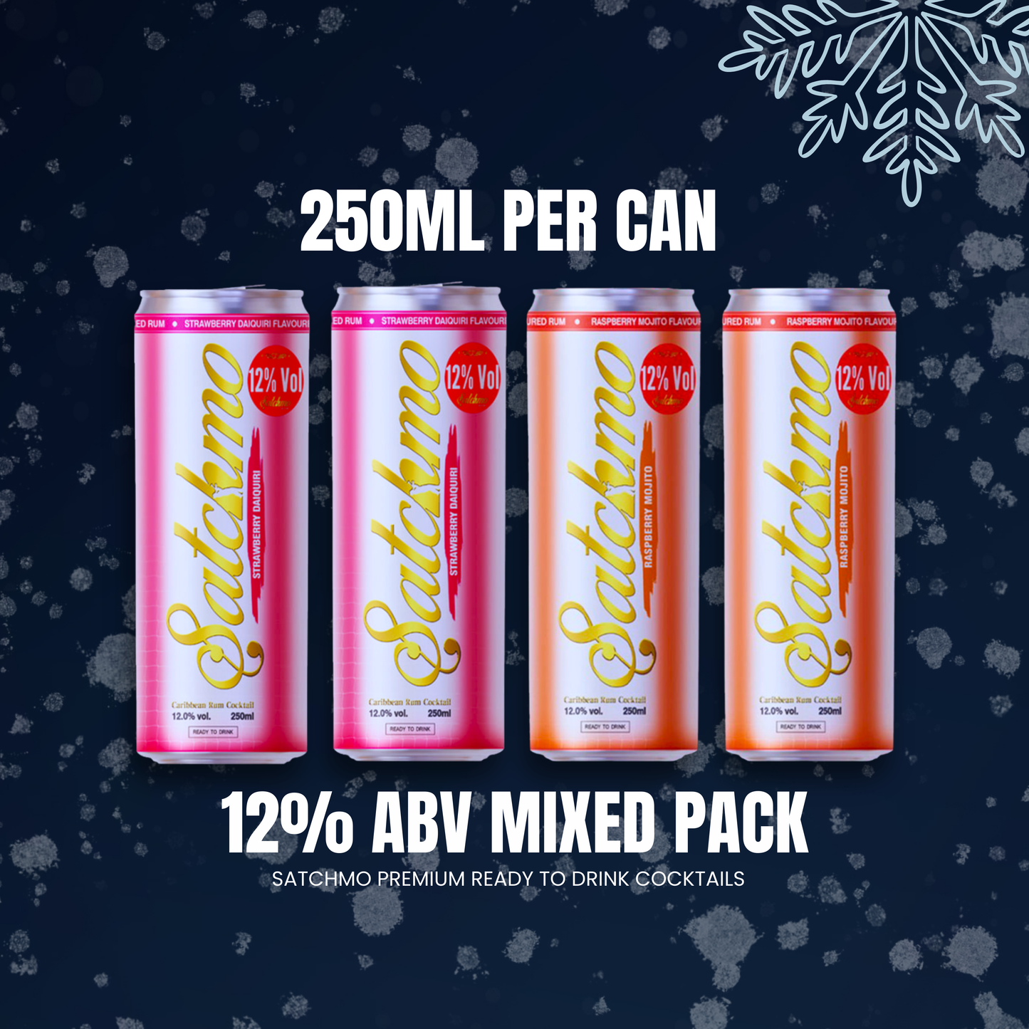 Satchmo Raspberry Mojito & Strawberry Daiquiri  Cocktail Mixed Pack, 12% ABV, 4 x 250ml Cans