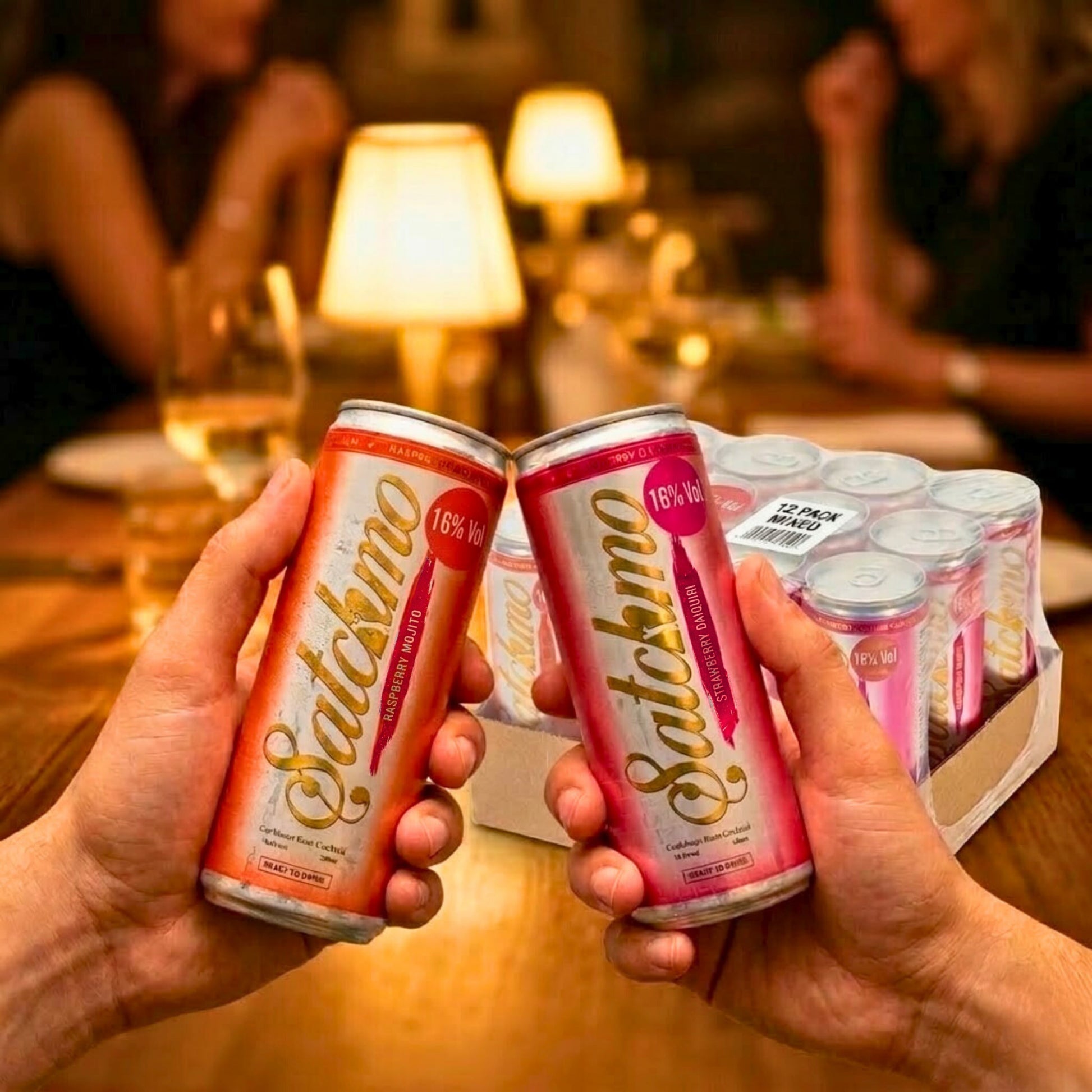 Satchmo Raspberry Mojito & Strawberry Daiquiri  Cocktail Mixed Pack, 16% ABV, 4 x 250ml Cans - Rumtops Ltd 