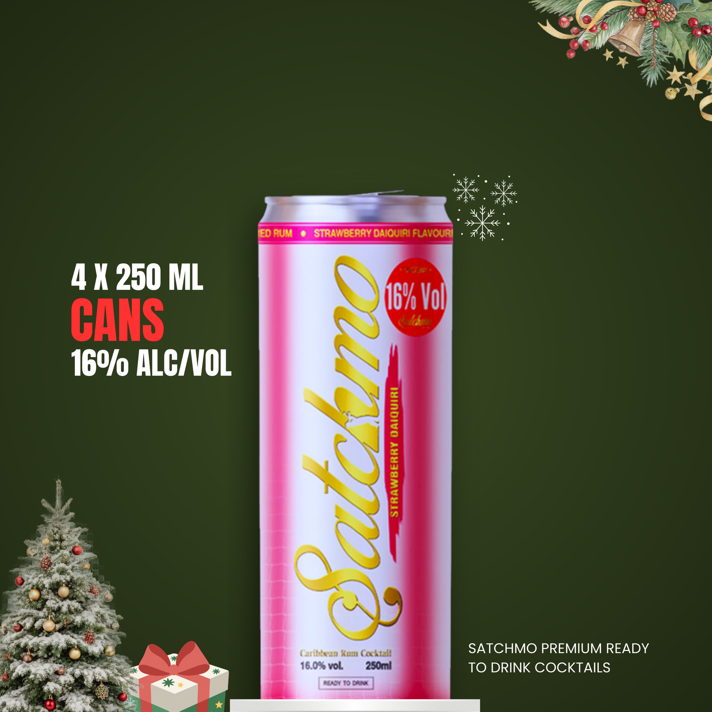 Satchmo Strawberry Daiquiri Rum Cocktail, 16% ABV, 4 x 250ml Cans