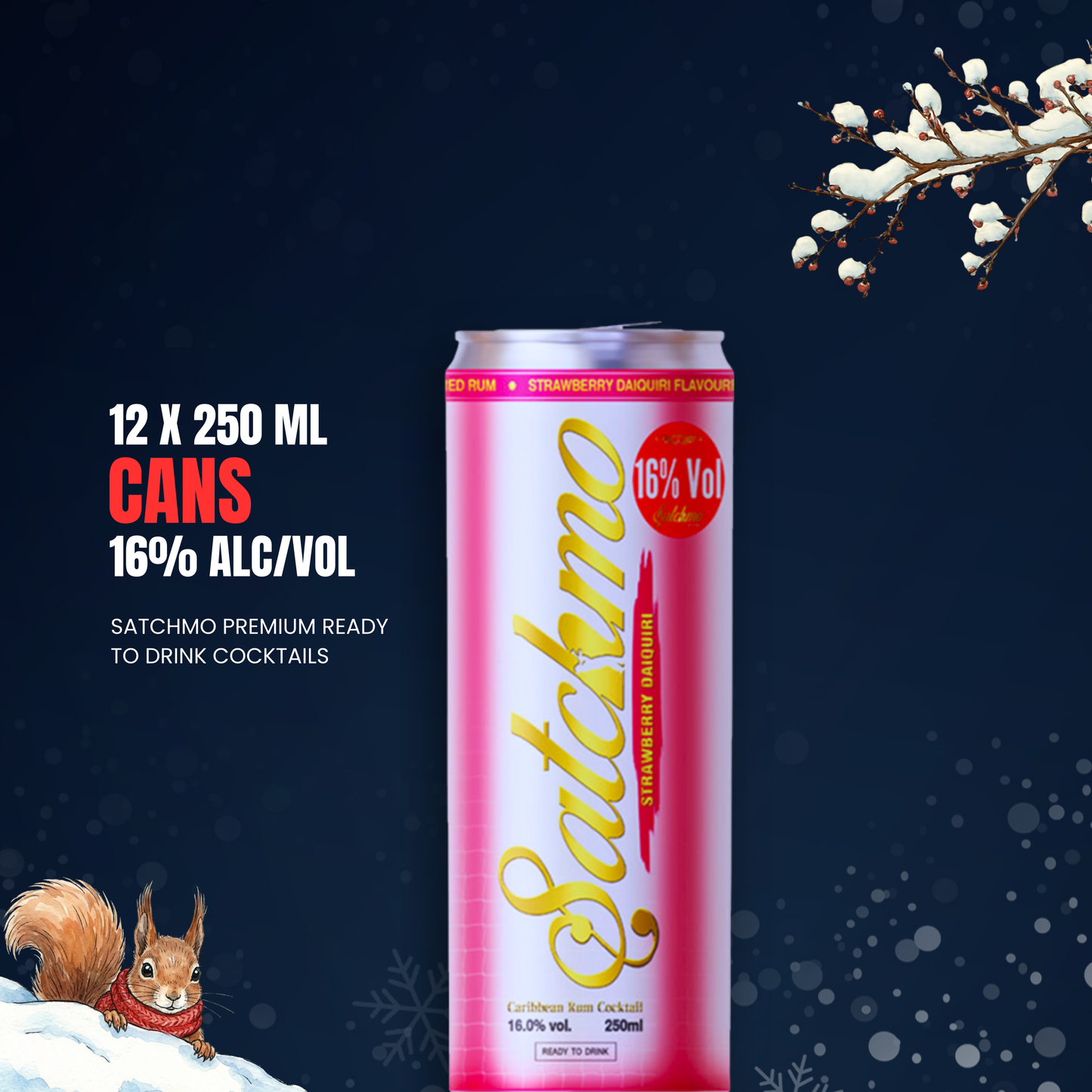 Satchmo Strawberry Daiquiri Rum Cocktail, 16% ABV, 12 x 250ml Cans