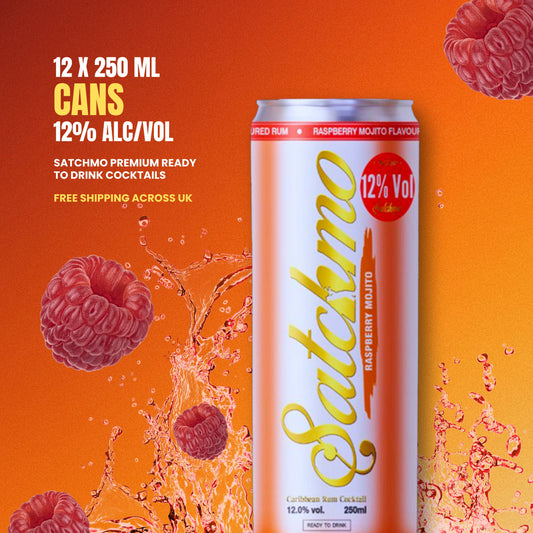 Satchmo Raspberry Mojito Cocktail, 12% ABV, 12 x 250ml Cans - Rumtops Ltd 