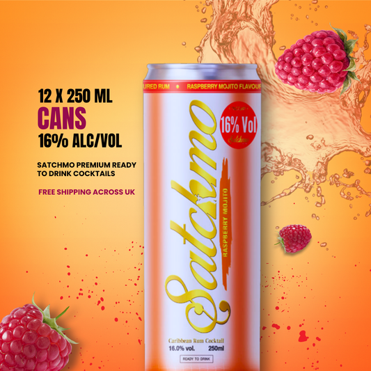 Satchmo Raspberry Mojito Rum Cocktail, 16% ABV, 12 x 250ml Cans - Rumtops Ltd 
