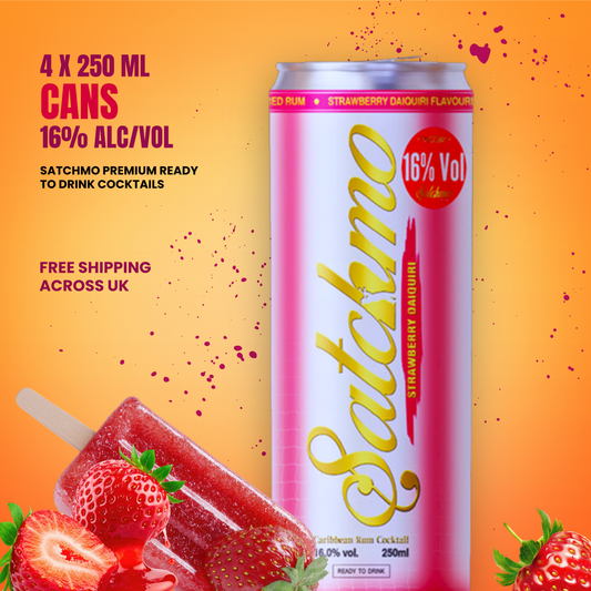 Satchmo Strawberry Daiquiri Rum Cocktail, 16% ABV, 4 x 250ml Cans - Rumtops Ltd 