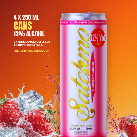 Satchmo Strawberry Daiquiri Rum Cocktail, 12% ABV, 4 x 250ml Cans - Rumtops Ltd 