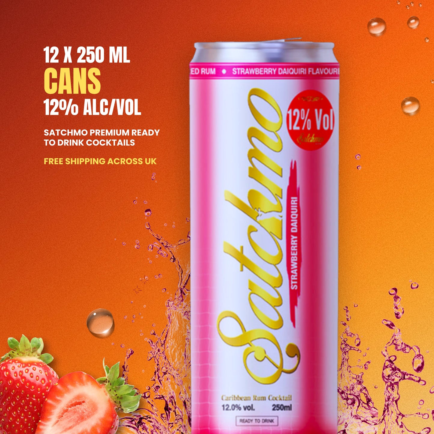 Satchmo Strawberry Daiquiri Rum Cocktail, 12% ABV, 12 x 250ml Cans