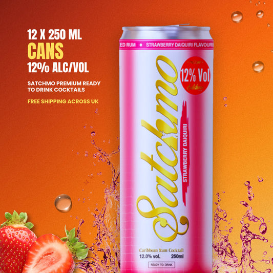 Satchmo Strawberry Daiquiri Rum Cocktail, 12% ABV, 12 x 250ml Cans - Rumtops Ltd 