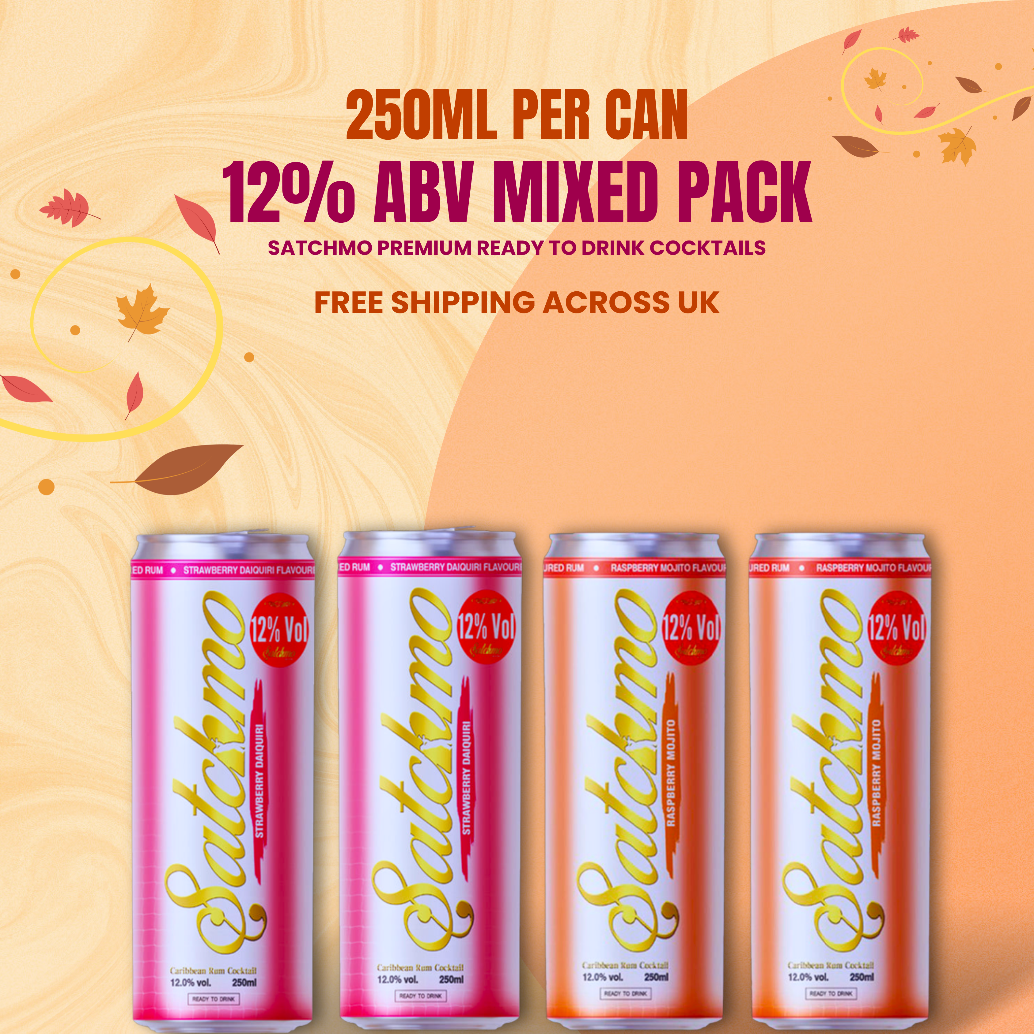 Satchmo Raspberry Mojito & Strawberry Daiquiri  Cocktail Mixed Pack, 12% ABV, 4 x 250ml Cans