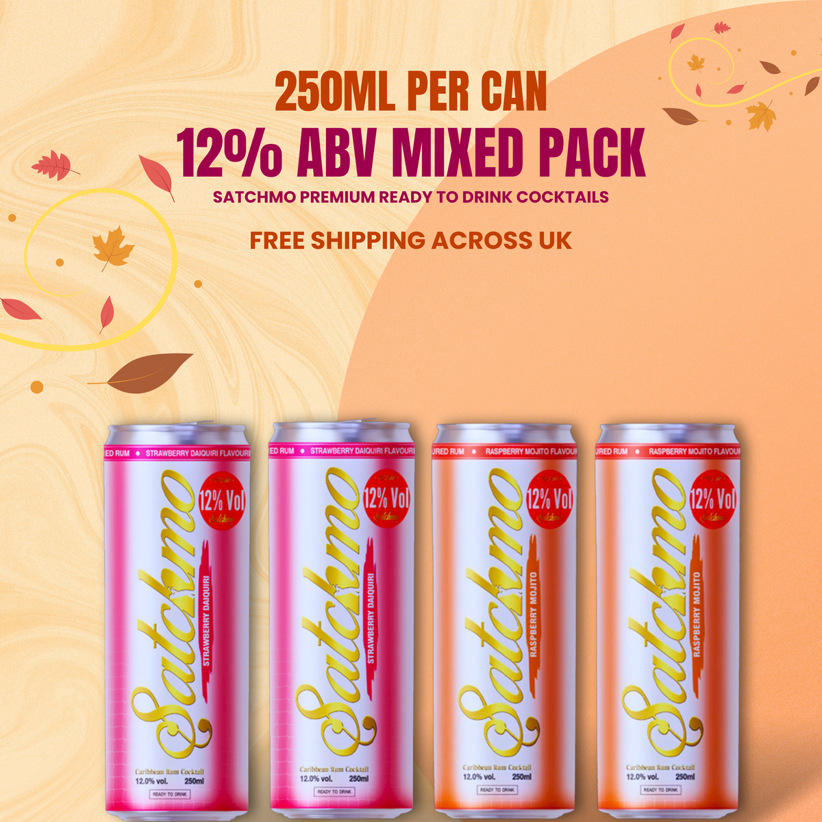 Satchmo Raspberry Mojito & Strawberry Daiquiri  Cocktail Mixed Pack, 12% ABV, 4 x 250ml Cans