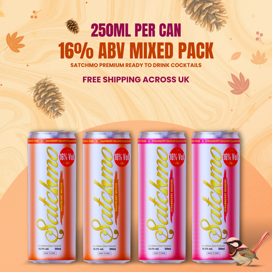 Satchmo Raspberry Mojito & Strawberry Daiquiri  Cocktail Mixed Pack, 16% ABV, 4 x 250ml Cans