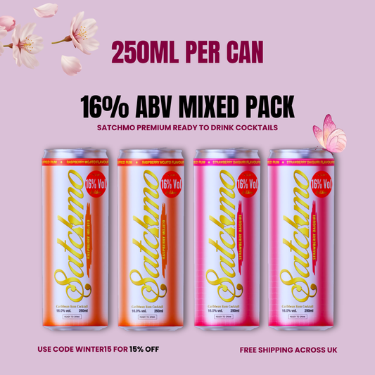 Satchmo Raspberry Mojito & Strawberry Daiquiri  Cocktail Mixed Pack, 16% ABV, 4 x 250ml Cans