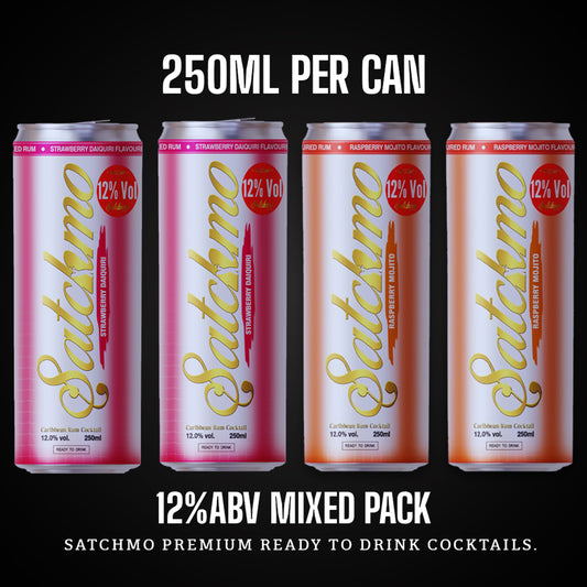 Satchmo Raspberry Mojito & Strawberry Daiquiri  Cocktail Mixed Pack, 12% ABV, 4 x 250ml Cans